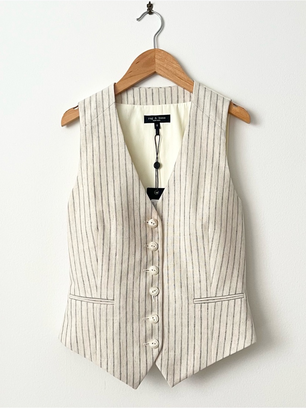 NWT Rag & Bone Women's Vanessa Stripe Vest Natural Size 0 Linen Hemp Tailored